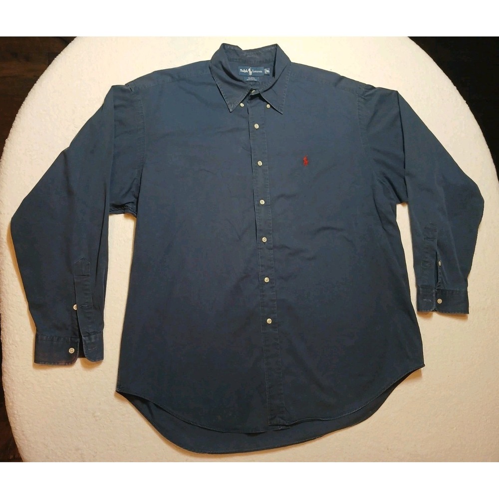 Polo Ralph Lauren Mens Navy Blue Long Sleeve Button Shirt Red Pony XL Blake